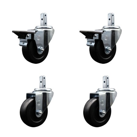 Service Caster 3.5'' Hard Rubber Wheel Swivel 3/4'' Square Stem Caster Set 2 Brakes, 4PK SCC-SQ20S3514-HRS-PLB-34-2-S-2